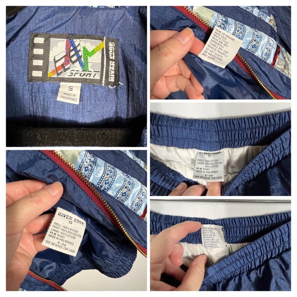 Vtg 90s Y2K Floral Patchwork Tracksuit Sm Navy‎ Blue Windbreaker 2pc Set Whimsy - Picture 2 of 8